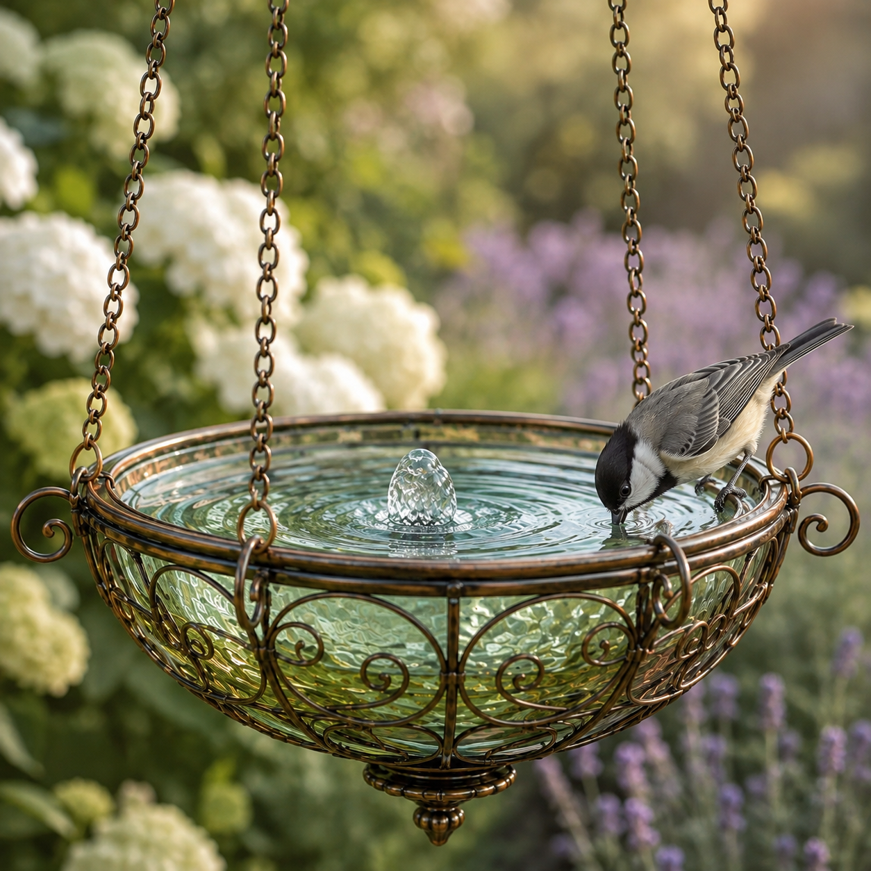🌈 Stained Glass Hot Air Balloon Bird Feeder Fountain🐦