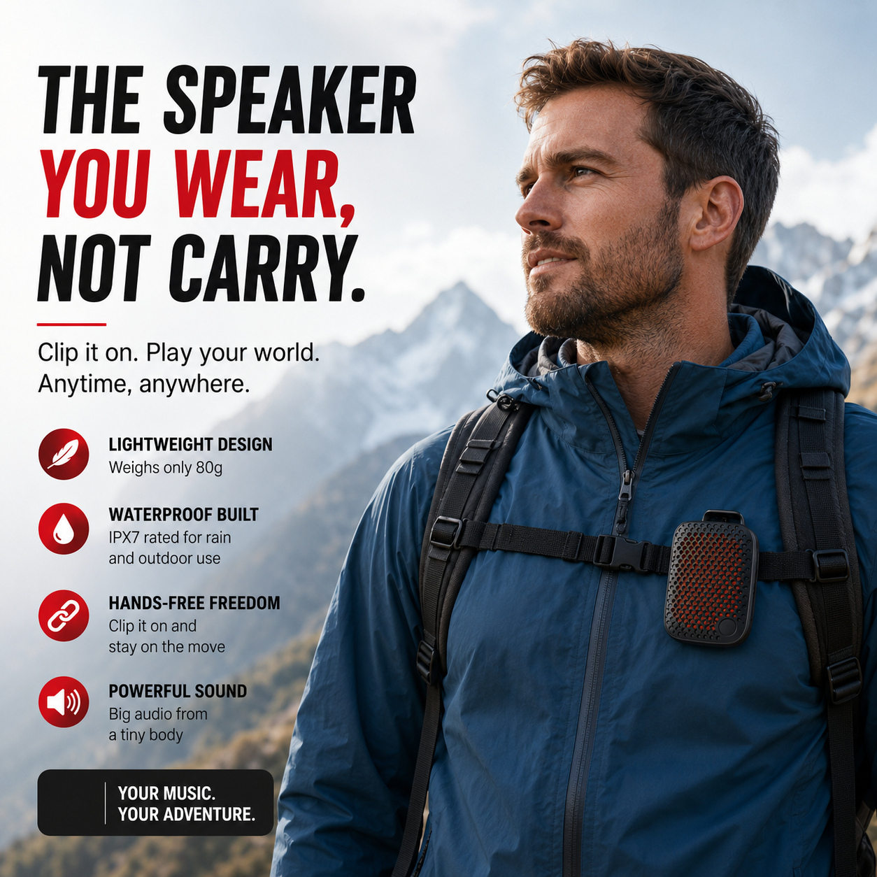 🏃 Outdoor Clip-On Bluetooth Speaker | Waterproof Speaker for Running & Cycling