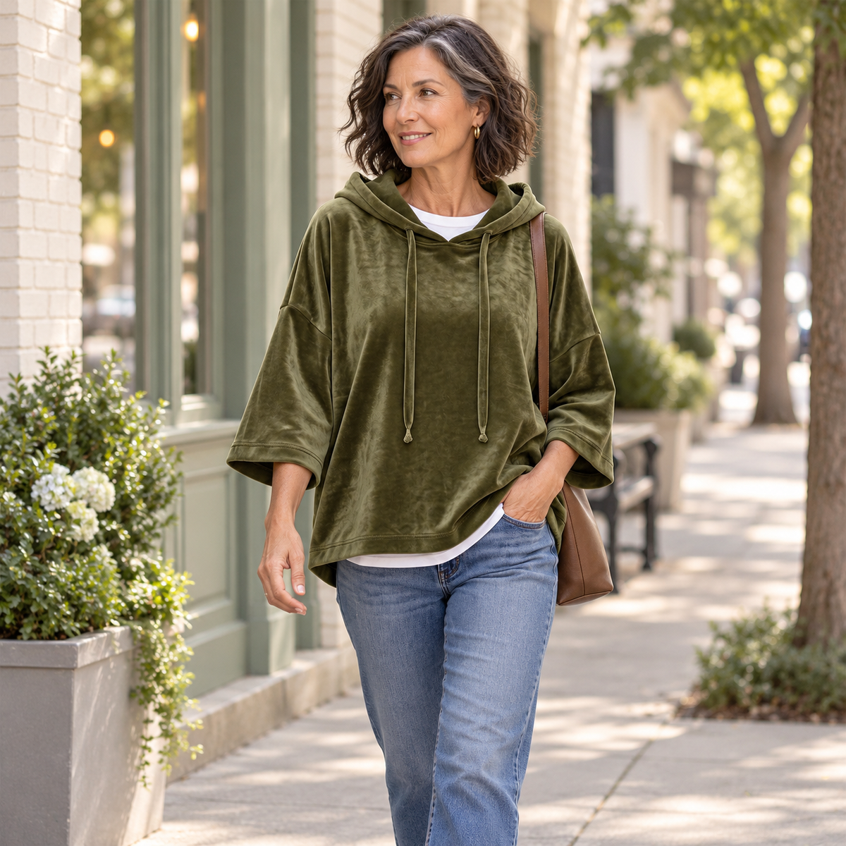 Women's Velour Oversized Hoodie 3/4 Sleeve