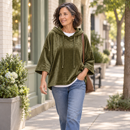 Women's Velour Oversized Hoodie 3/4 Sleeve