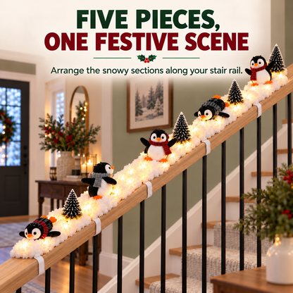 Playful Penguin Snowy Stair Railing Decor