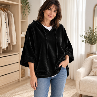 Women's Velour Oversized Hoodie 3/4 Sleeve