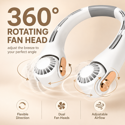 ❄️ Portable Neck Fan - 3-Sec Instant Cooling, 360° Rotating Head, 3-Speed Airflow