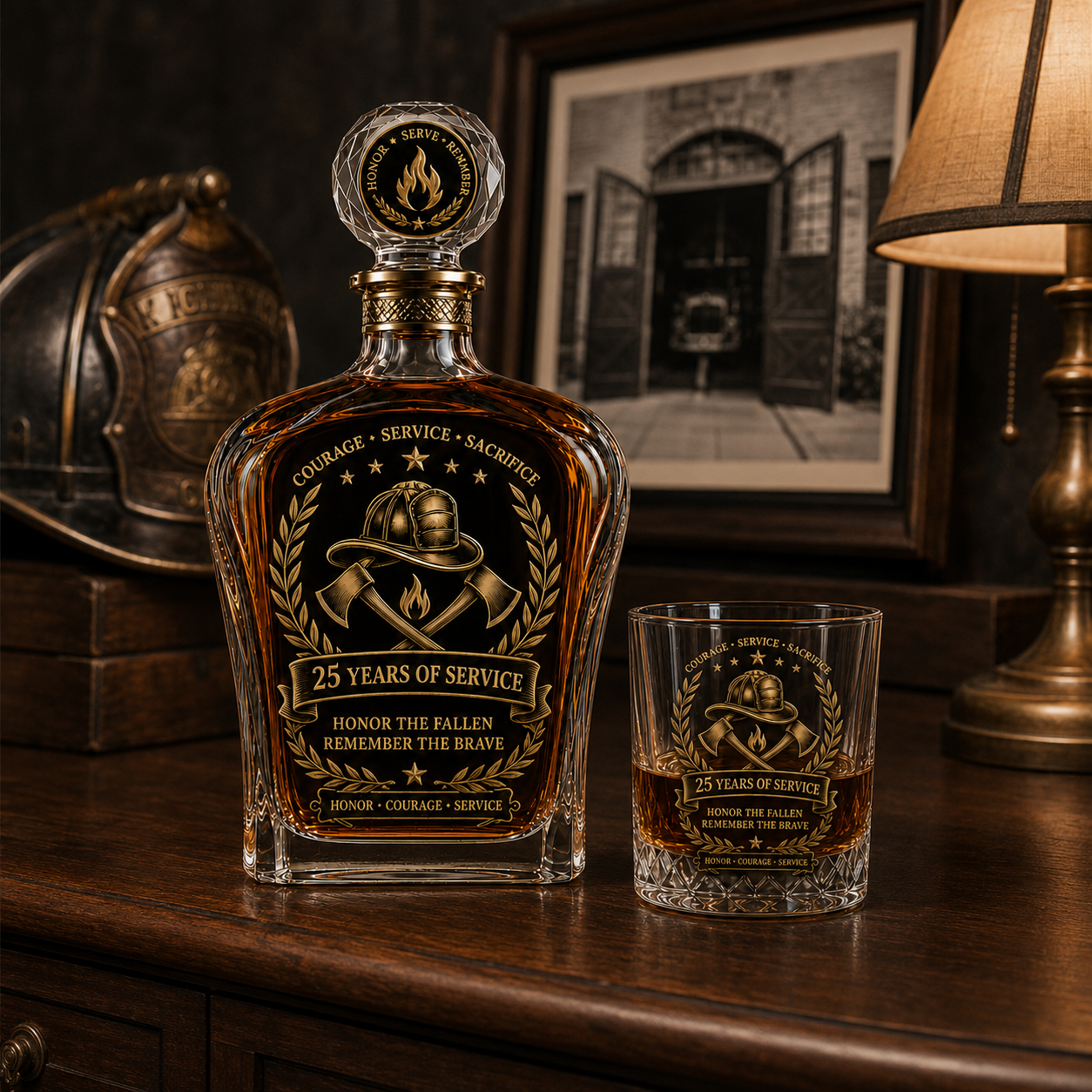 Anniversary Memorial Whiskey Decanter & Glass Gift Set – We Will Never Forget 343 Heroes Tribute