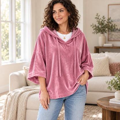 Women's Velour Oversized Hoodie 3/4 Sleeve