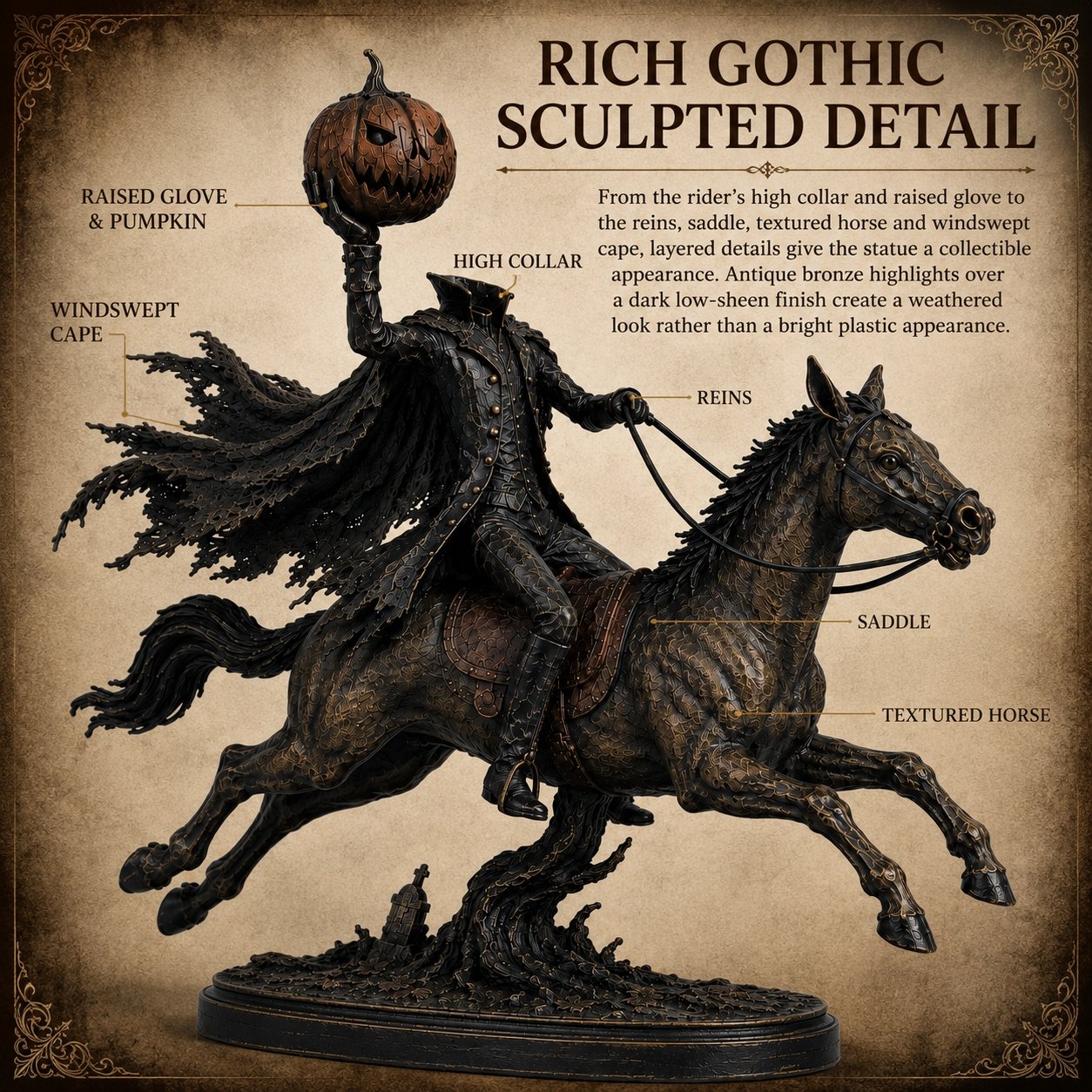 ⏰Limited Stock 50% OFF - 🎃🏇Midnight Chase Headless Horseman Statue