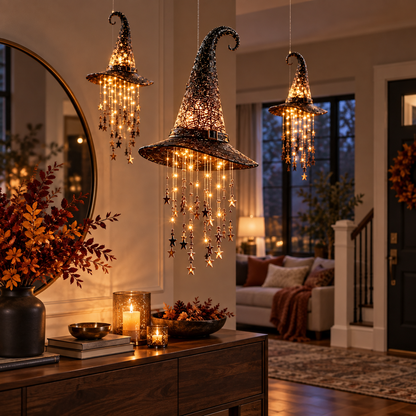 Lighted Witch Hat Hanging Chime