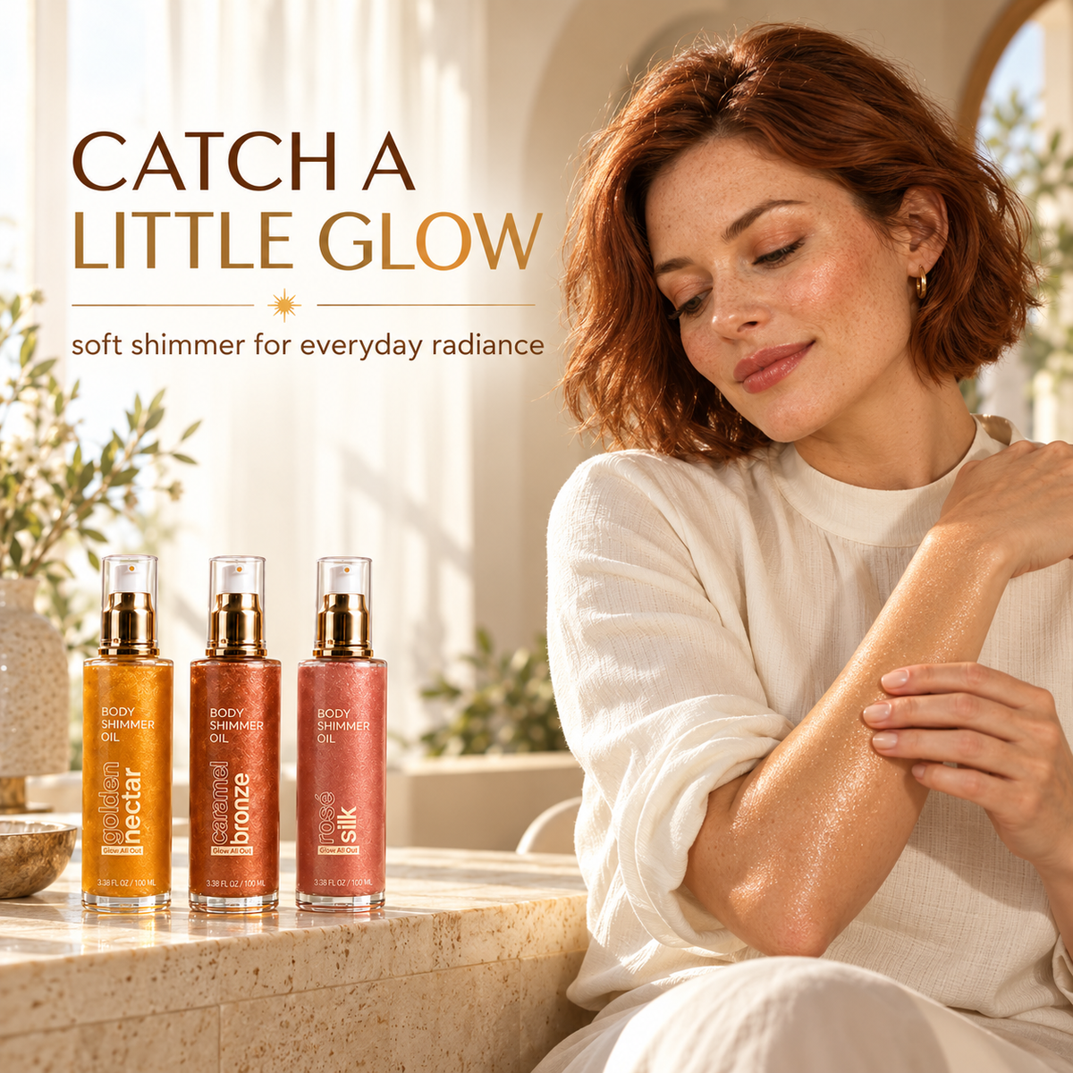 Body Glow Shimmer Oil, Caramel Bronze & Golden Nectar, 3.3 fl oz