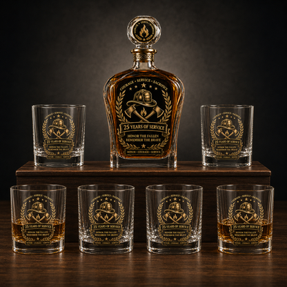 Anniversary Memorial Whiskey Decanter & Glass Gift Set – We Will Never Forget 343 Heroes Tribute