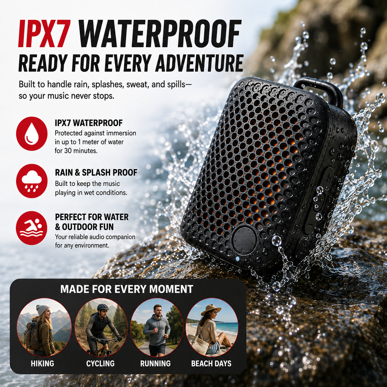 🏃 Outdoor Clip-On Bluetooth Speaker | Waterproof Speaker for Running & Cycling