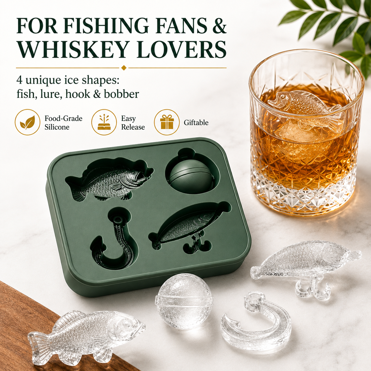 🎣 Fishing-Themed Ice Mold – Fish, Lure, Hook & Bobber Shapes