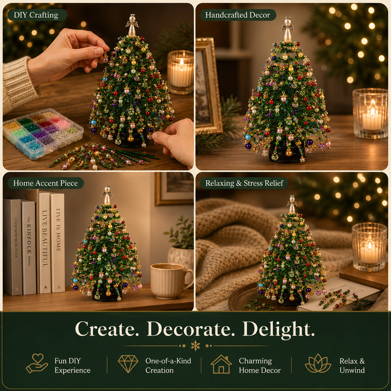 🎄✨ DIY Beaded Christmas Tree Kit – 🎅Create Your Own Sparkling Holiday Decoration