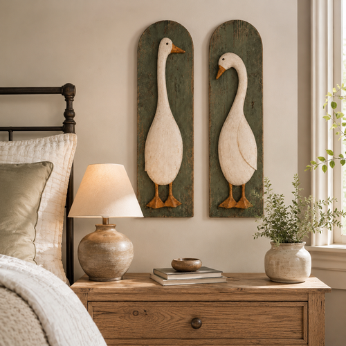 Handcrafted Rustic Goose Wall Art Set Of 2