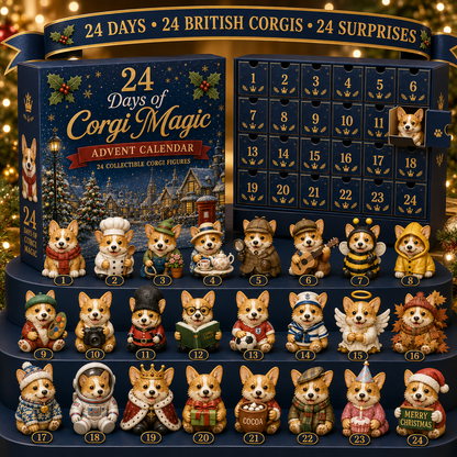 2026 British Corgis Blind Box - 24‑Day Festive Countdown, Corgi Figurines Blind Box - Gift For Corgi Lovers