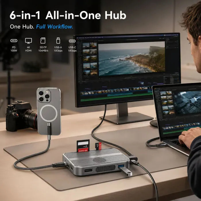 ❄️Card-Sized Cooling SSD Hub! Ice-Storm Cooling 6-in-1 USB C Hub
