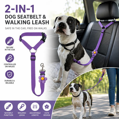 2-in-1 Dog Car Seat Belt & Walking Leash