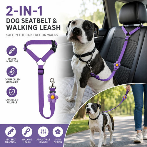 2-in-1 Dog Car Seat Belt & Walking Leash