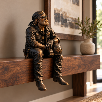 Old Biker Soul Shelf Sitter Collection – Rustic Motorcycle Rider Figurines for Men
