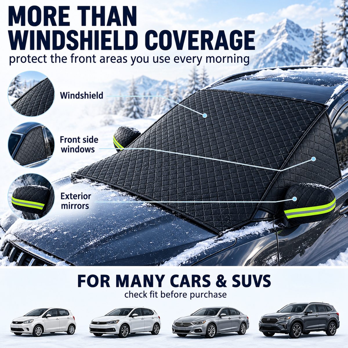All-Season Windshield Snow Cover with Mirror Protection❄️