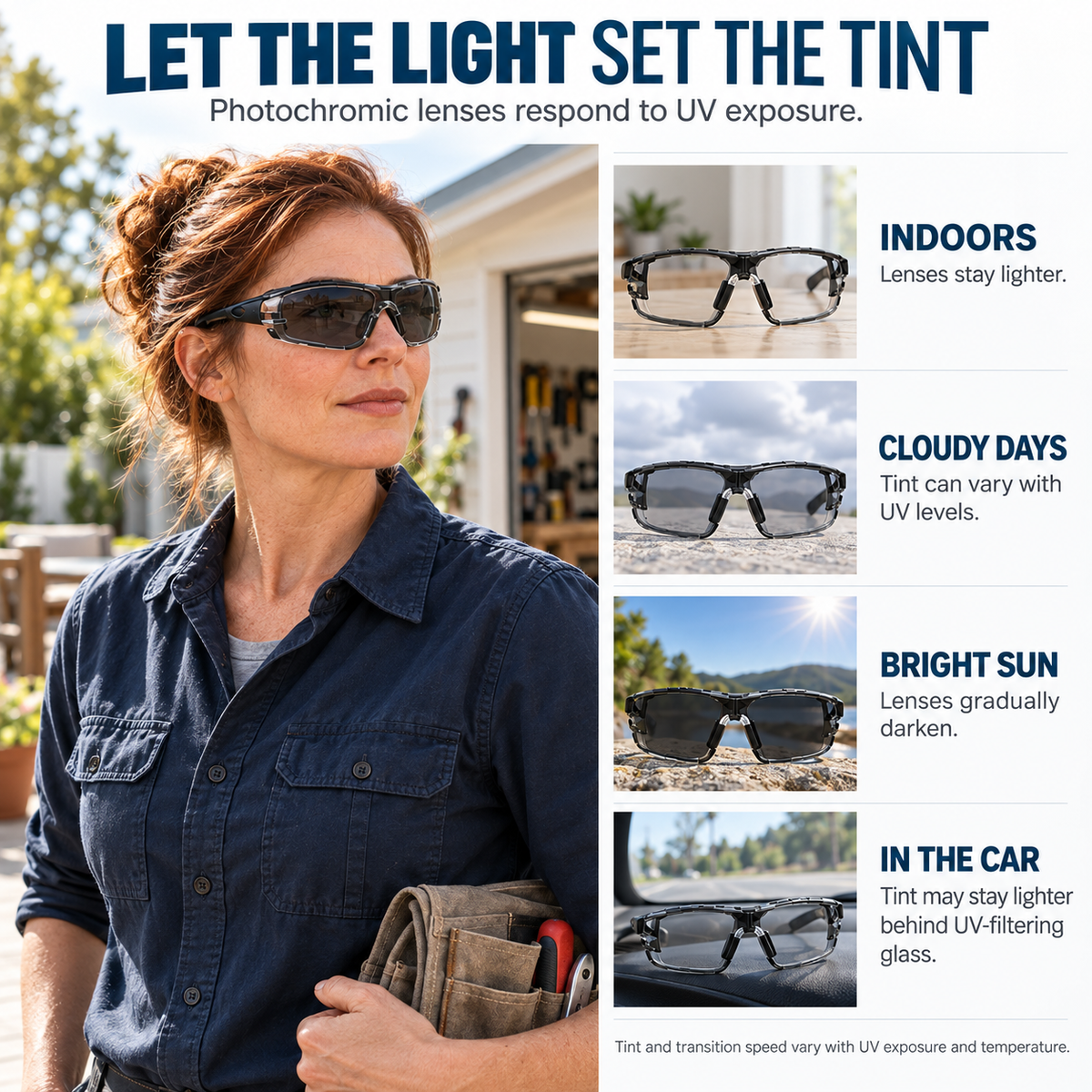 🕶️ Photochromic Safety Glasses – Indoor & Outdoor Impact Protection