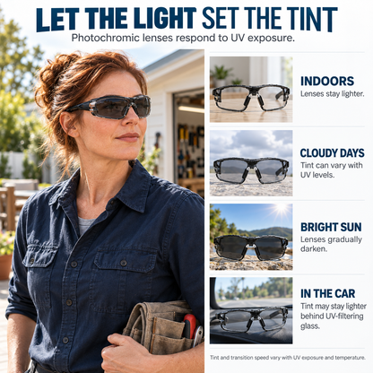 🕶️ Photochromic Safety Glasses – Indoor & Outdoor Impact Protection