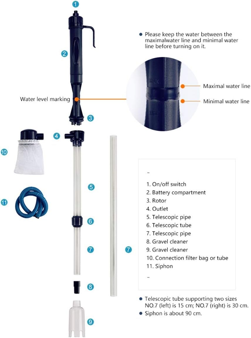 ⚡Battery Operated Electric Aquarium Gravel Siphon Cleaner ✨Fish Tank Water Vacuum Cleaning Tool With Filter Mesh Bag