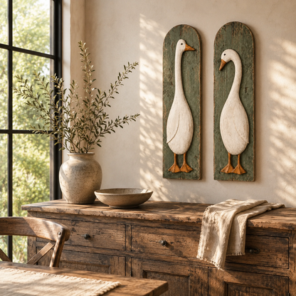 Handcrafted Rustic Goose Wall Art Set Of 2