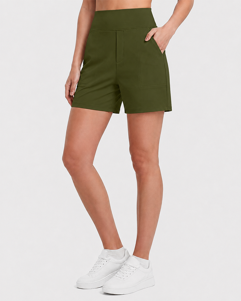 Women's High-Waisted Athletic Bermuda Shorts with Pockets – Running, Yoga, Summer Casual Activewear