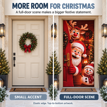 Christmas Door Cover Elastic Santa Reindeer Snowman Xmas Tree Decoration