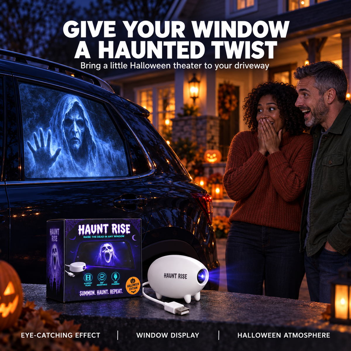 🎃 👻 Haunt Rise Halloween Window Projector-360° Adjustable Stand for Home Decor 🎃