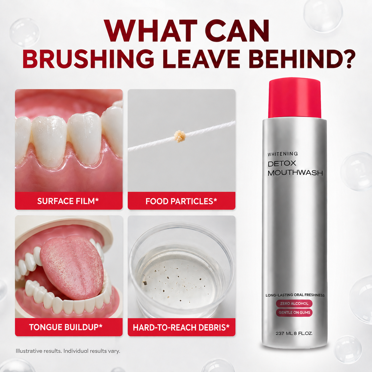 Advanced Stain-Lifting Whitening Mouthwash: Visible Debris Removal & Fresh Breath