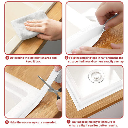 3Pcs White Waterproof Caulk Tape 3.2m Self-Adhesive Sealing Tape  With Scraper