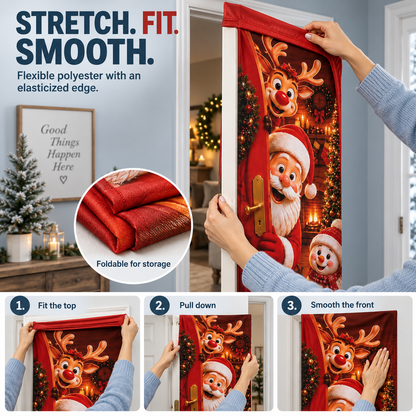 Christmas Door Cover Elastic Santa Reindeer Snowman Xmas Tree Decoration
