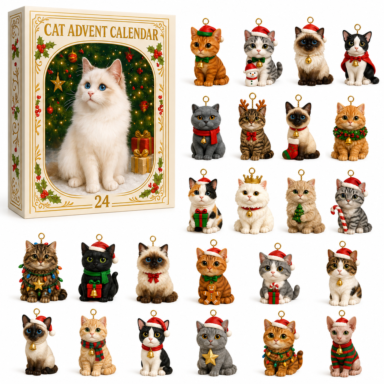 Advent Calendar 2026 Cat Advent Calendar Gift for Adults Friends Cat Owners and Lovers Christmas Holiday Countdown Gift 24 Designs Cats Charm Christmas Tree Ornament
