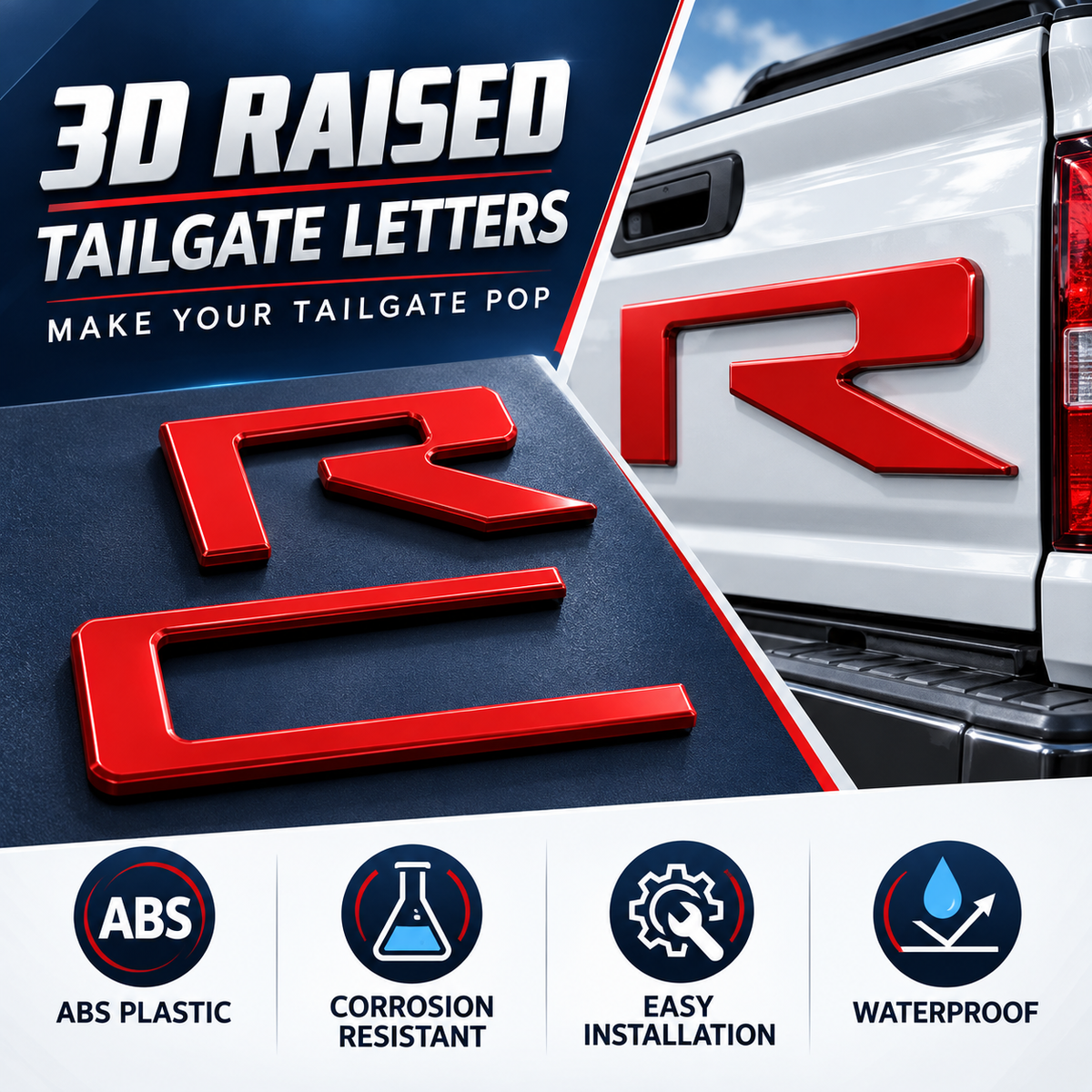 3D Raised Tailgate Letters – Premium ABS Overlay Trim Stickers