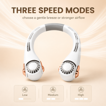 ❄️ Portable Neck Fan - 3-Sec Instant Cooling, 360° Rotating Head, 3-Speed Airflow