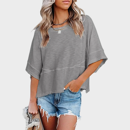 Panel Solid Color Flared Sleeve T-Shirt