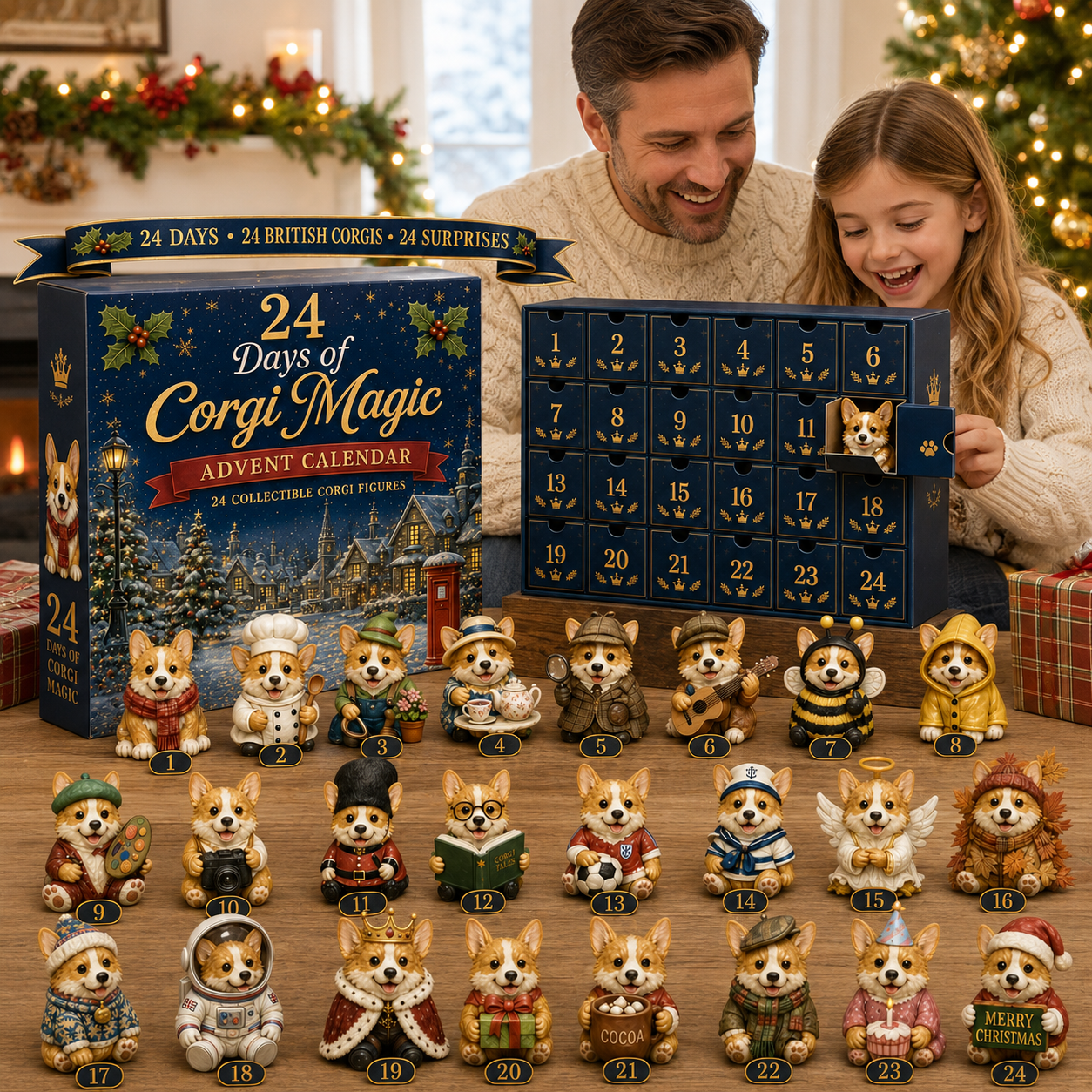 2026 British Corgis Blind Box - 24‑Day Festive Countdown, Corgi Figurines Blind Box - Gift For Corgi Lovers