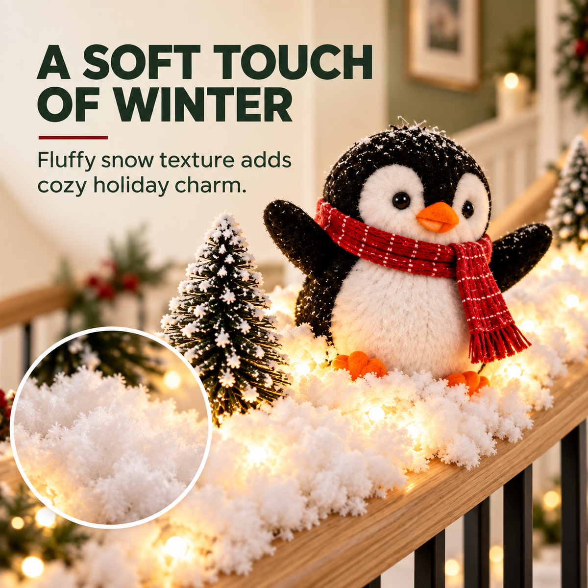Playful Penguin Snowy Stair Railing Decor