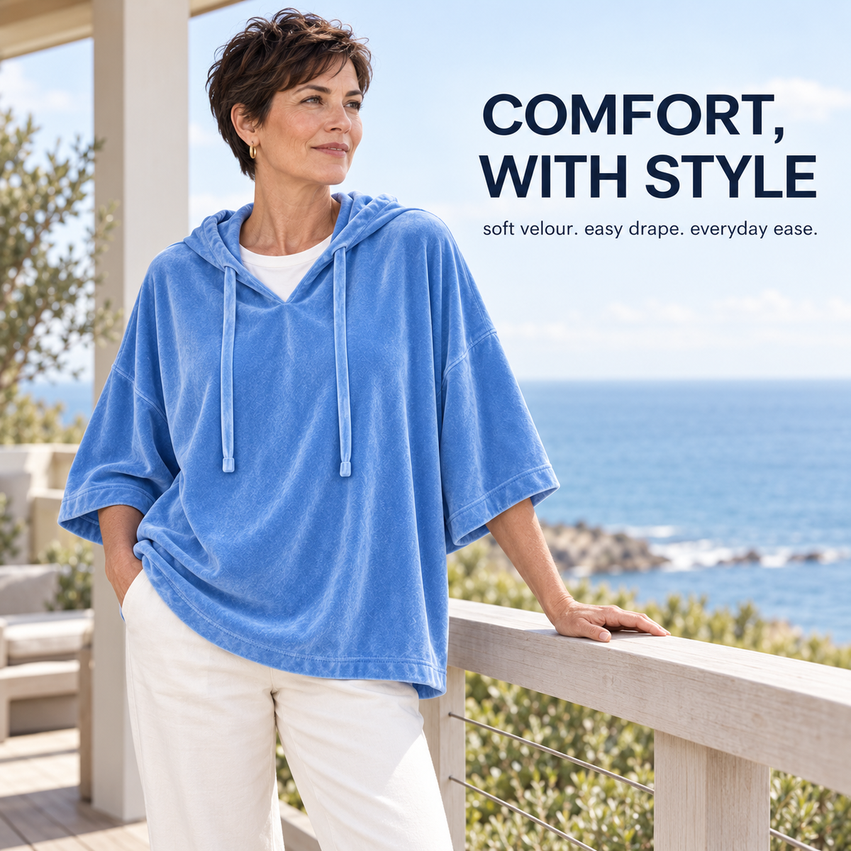 Women's Velour Oversized Hoodie 3/4 Sleeve