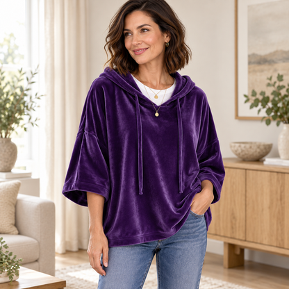 Women's Velour Oversized Hoodie 3/4 Sleeve