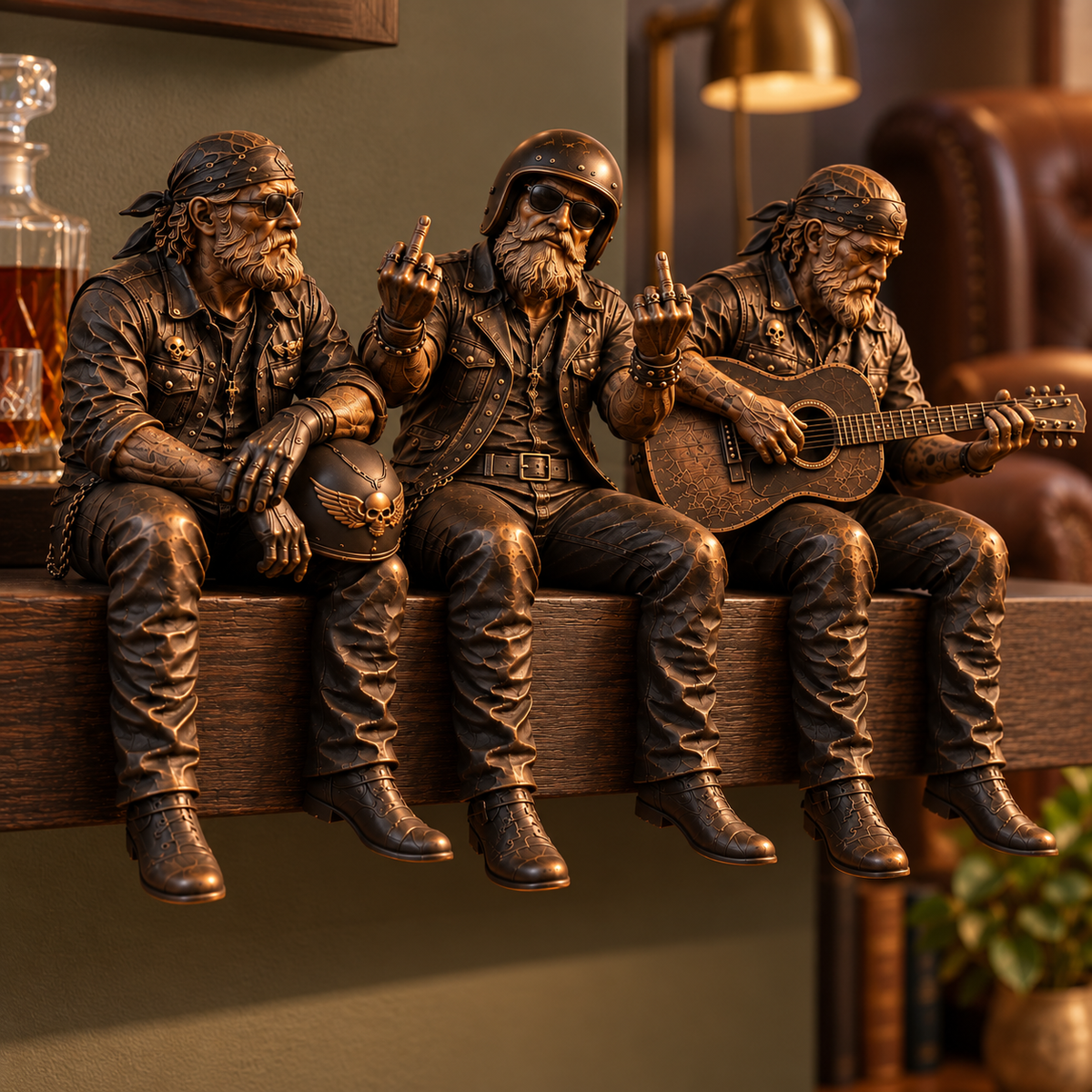 Old Biker Soul Shelf Sitter Collection – Rustic Motorcycle Rider Figurines for Men