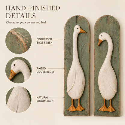 Handcrafted Rustic Goose Wall Art Set Of 2