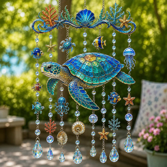 🐋🐢🐬Ocean-Themed Crystal Wind Chime – 🌊Bring the Ocean Glow to Your Garden