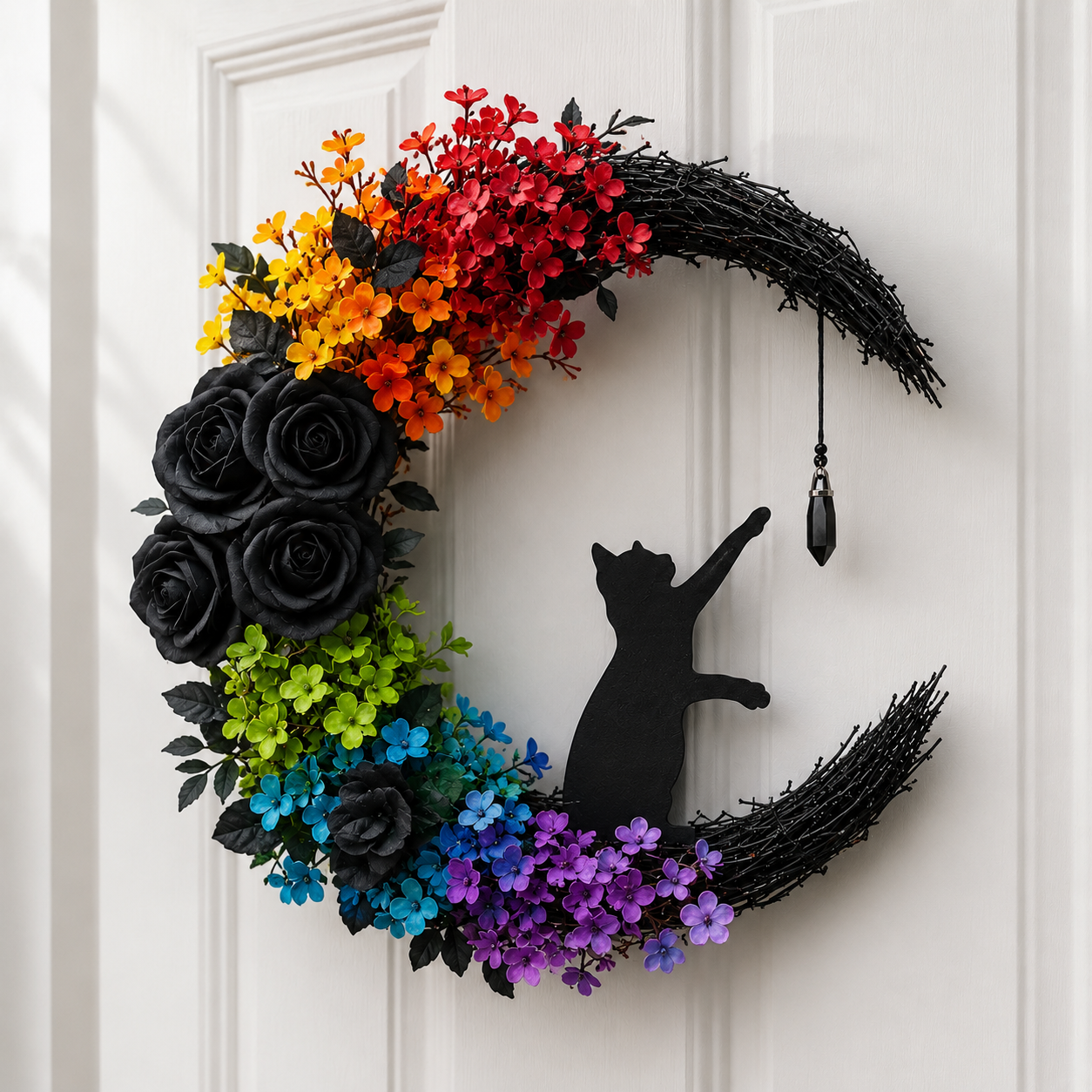 ✨Handmade Halloween Cat Wreath🐈‍⬛🌙