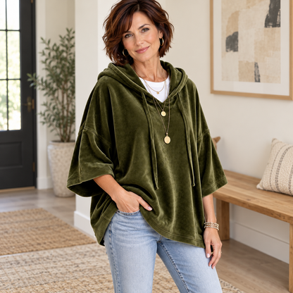 Women's Velour Oversized Hoodie 3/4 Sleeve
