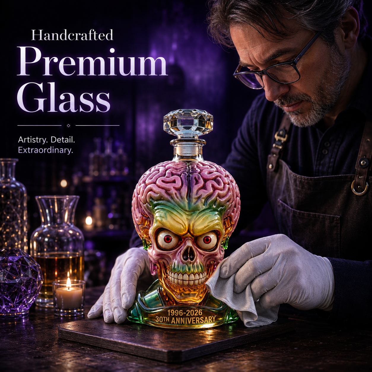 🧠 Alien Skull Glass Liquor Decanter
