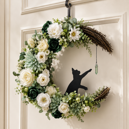 ✨Handmade Halloween Cat Wreath🐈‍⬛🌙