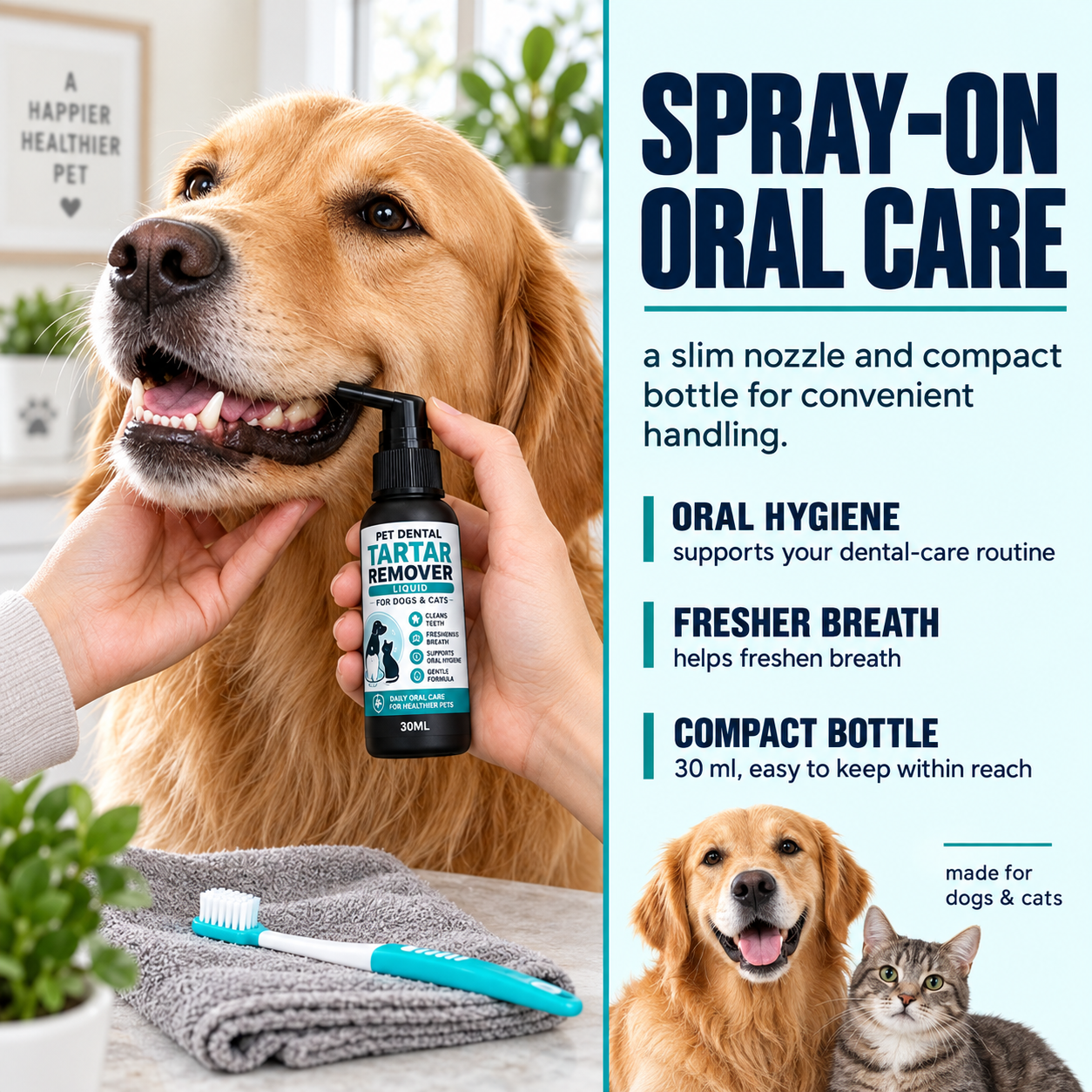 🐾Gentle Pet Dental Cleaning Spray‑ Vet‑Formulated Tartar Remover Spray for Dogs & Cats, Safe Oral Care Solution to Eliminate Bad Breath & Reduce Plaque