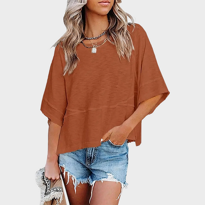 Panel Solid Color Flared Sleeve T-Shirt